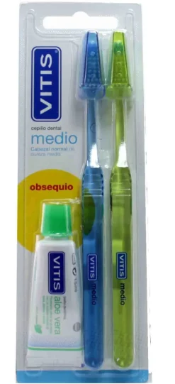 Vitis Pack 2 Cepillos Dentales Medios + Pasta Dentífrica Blanqueadora